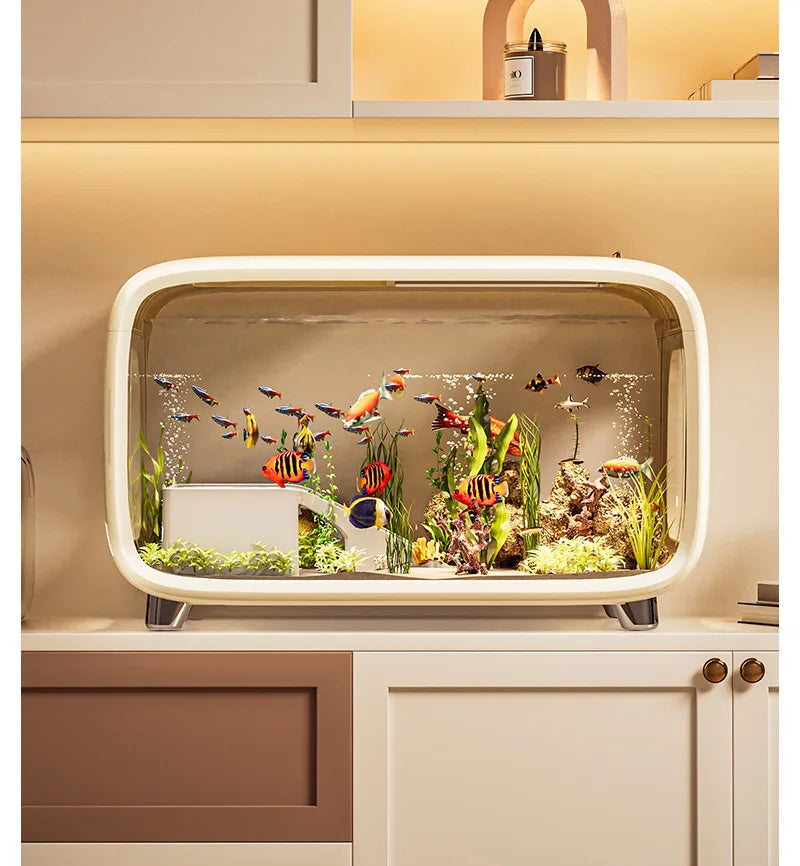 Creative Transparent Covered Aquarium Desktop Ecological Goldfish Tank Living Room Decorative Landscape Viewing Turtle Tank