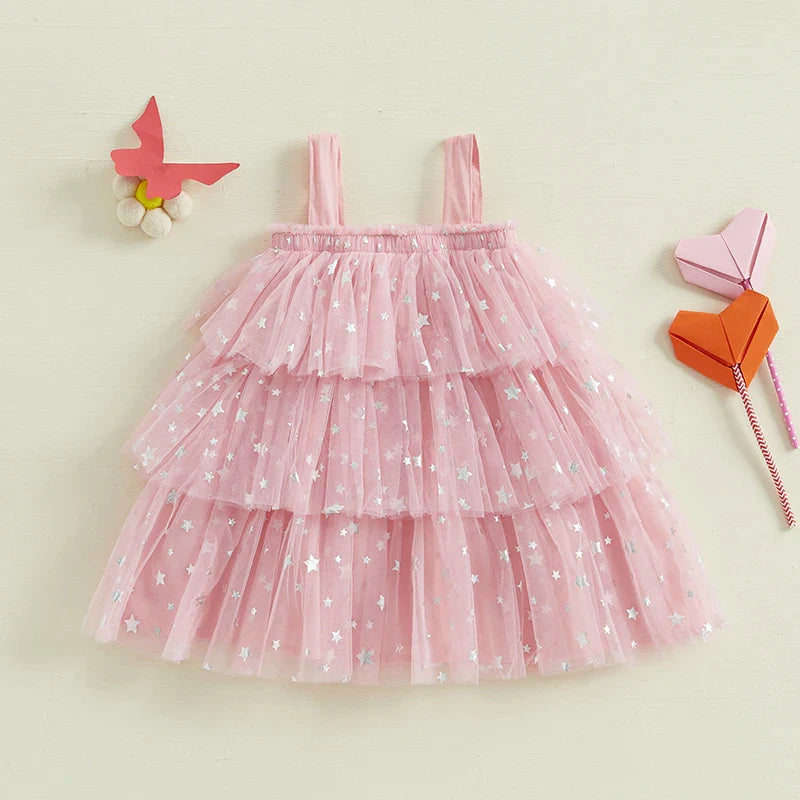 New Girls Dress Sweet Summer Kids Girl 3D Heart Tulle Dress Princess Children Sleeveless Birthday Vestidos Holiday Wear