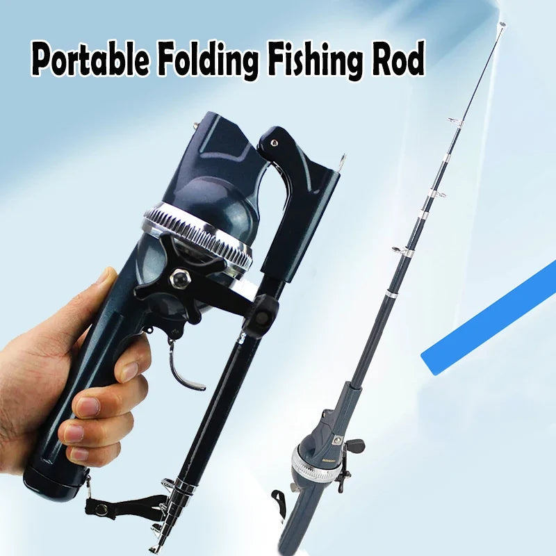 Folded Spinning Rod Portable Folding Mini Fishing Rod Telescopic Epoxy Resin Poles with Reel Line Travel Rods for Fish