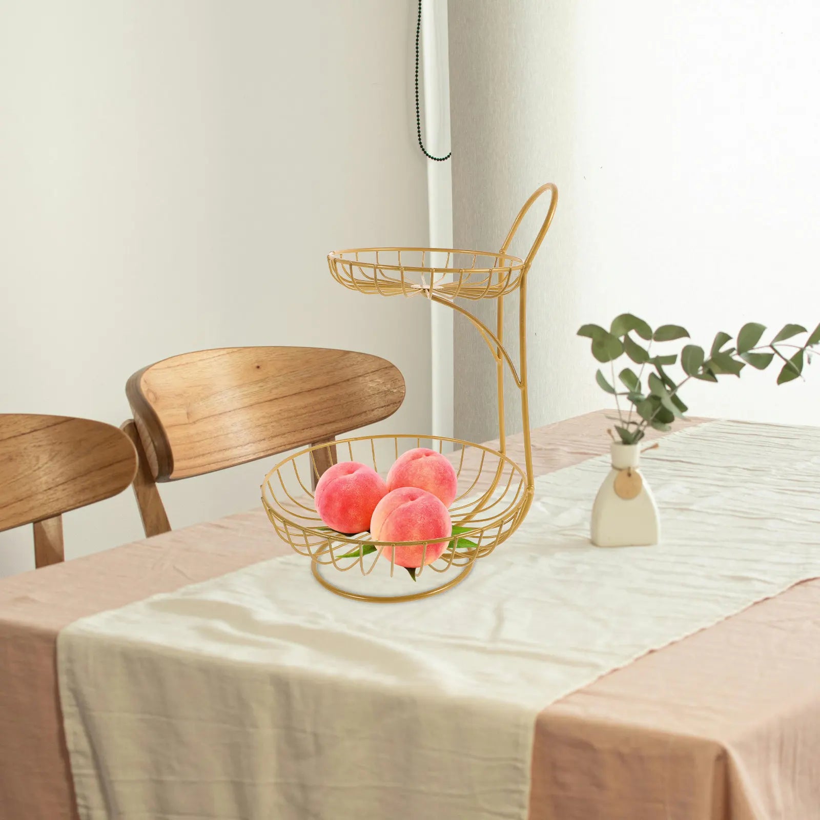 Two-Tier Fruit Stand in Sand Finish Multilayer Storage for Kitchen Countertop Dining Table Modern Fruit Holder Tray for Home Use