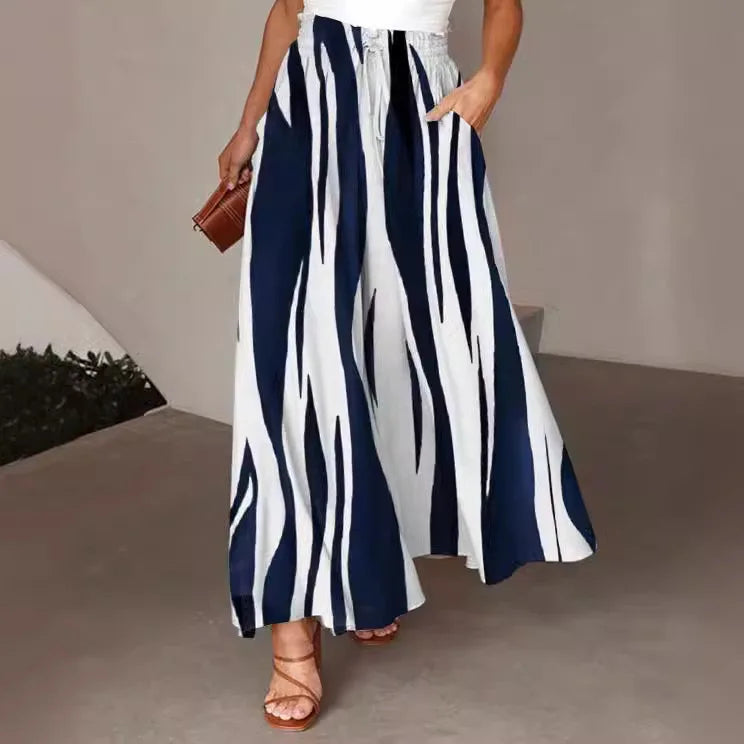 Pant Women Wide Leg Long Pants Print Floral Elastic Waist Straight Trousers  Streetwear Elegant Maxi Capris Loose Summer