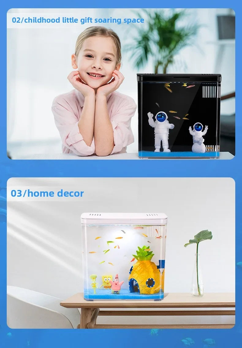 Home mini fish tank, living room fish tank, office desktop water free ecological, self circulating filter， Acrylic aquarium