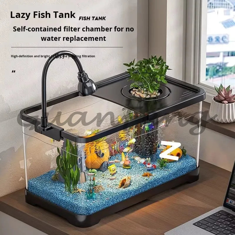 Benchtop Aquarium Kit with Light Emitting Diode Pump Glass Fish Tank Cover for Betta Goldfish in the home office