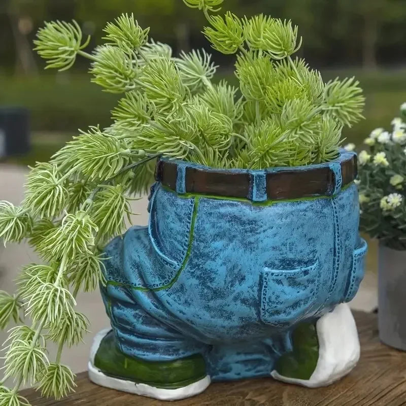 Jeans Pants Shape Flower Pot Resin Statue, Succulent Pot Flower Planter For Indoor Garden Yard Lawn Porch Patio Outdoor