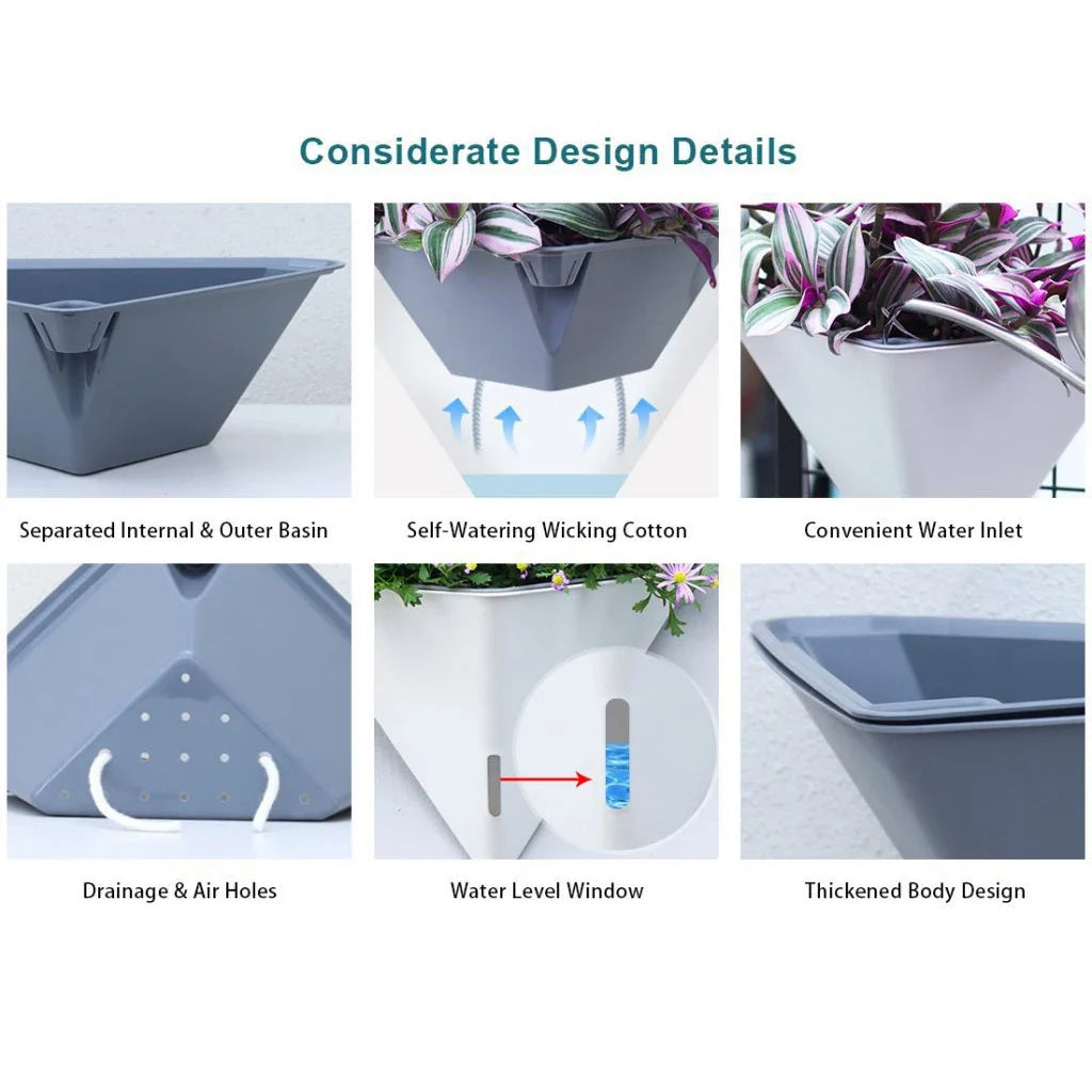 Fashion Triangular Wall Mounted Flower Pots Self Watering Hanging Basin for Plants Lazy Flowerpot Office Home Garden Accessories