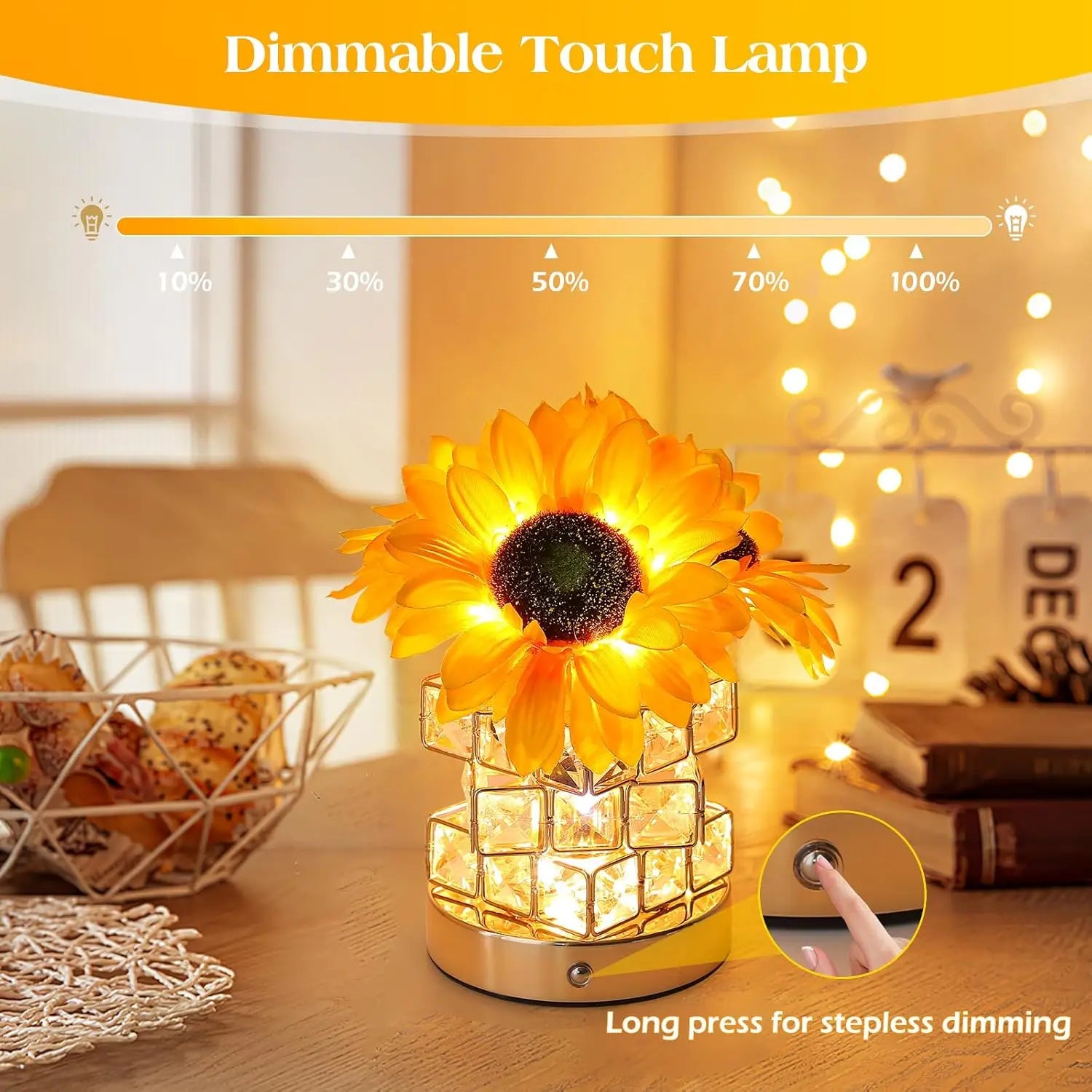 Sunflowers Flower Lamp 3 Colour Dimming Small Night Light,Cordless Table Lamp Home Office Decor Birthday Gifts for Women Mom