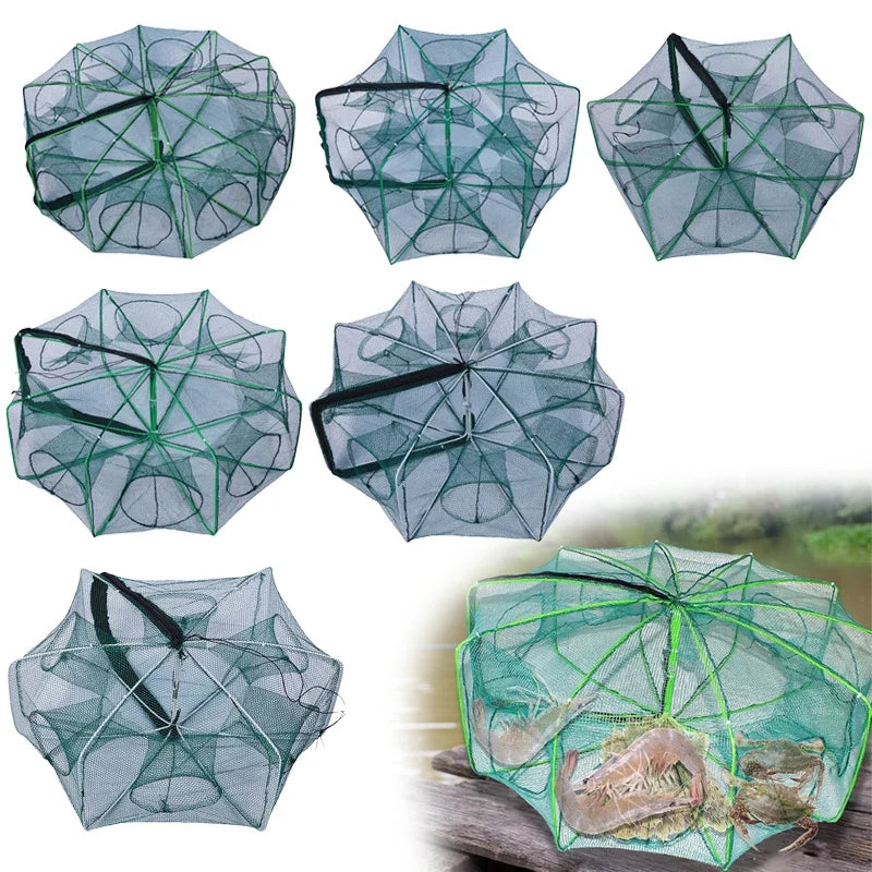 New Fishing Traps Mesh Cage Foldable Crayfish Catchers Crab Fish Cage Trap Net Nylon Casting Fishing Mesh Shrimp Net for Tackle