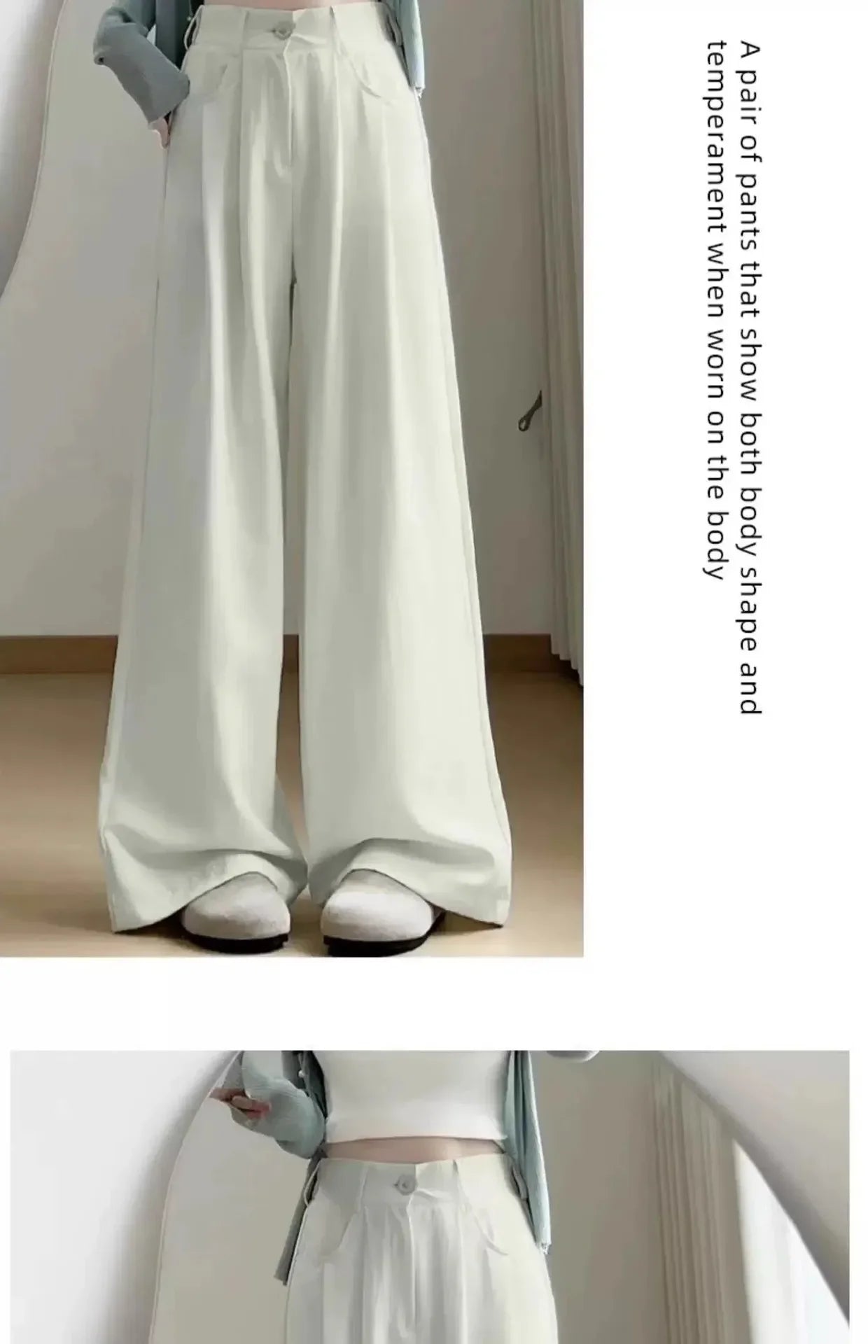 Ice Silk Drapey Wide Leg Pants Women's Summer Thin New Style Beige Color Nine Points Long Trousers Comfortable Fit Female Pants