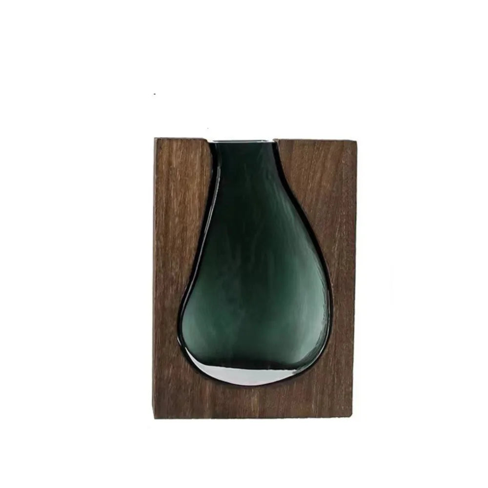 Desktop Ornament Wooden Glass Vase Transparent Modern Hydroponic Flower Holder Removable Creative Flower Pot Home