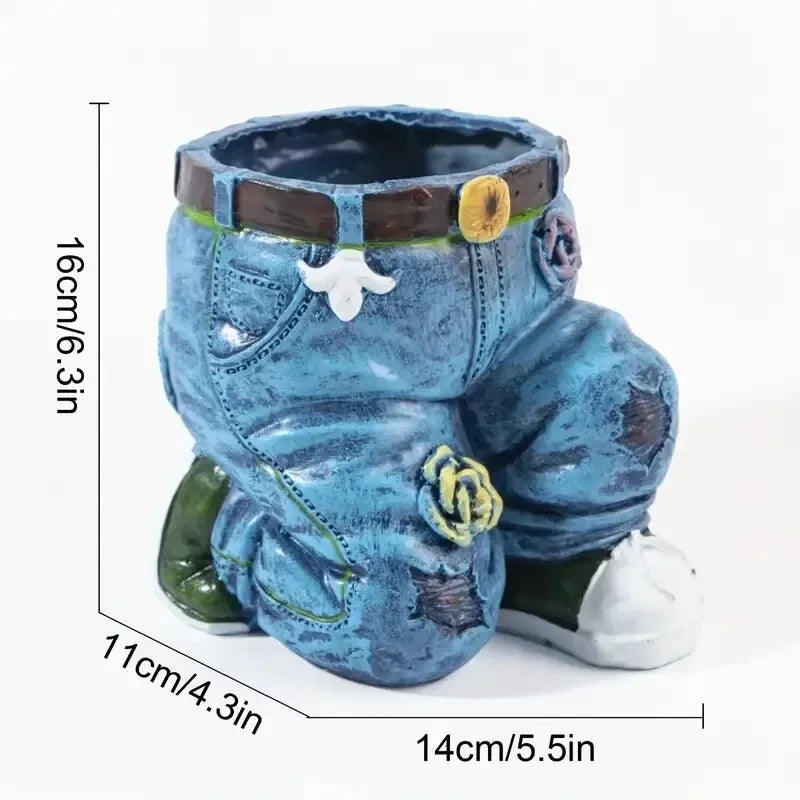 Jeans Pants Shape Flower Pot Resin Statue, Succulent Pot Flower Planter For Indoor Garden Yard Lawn Porch Patio Outdoor