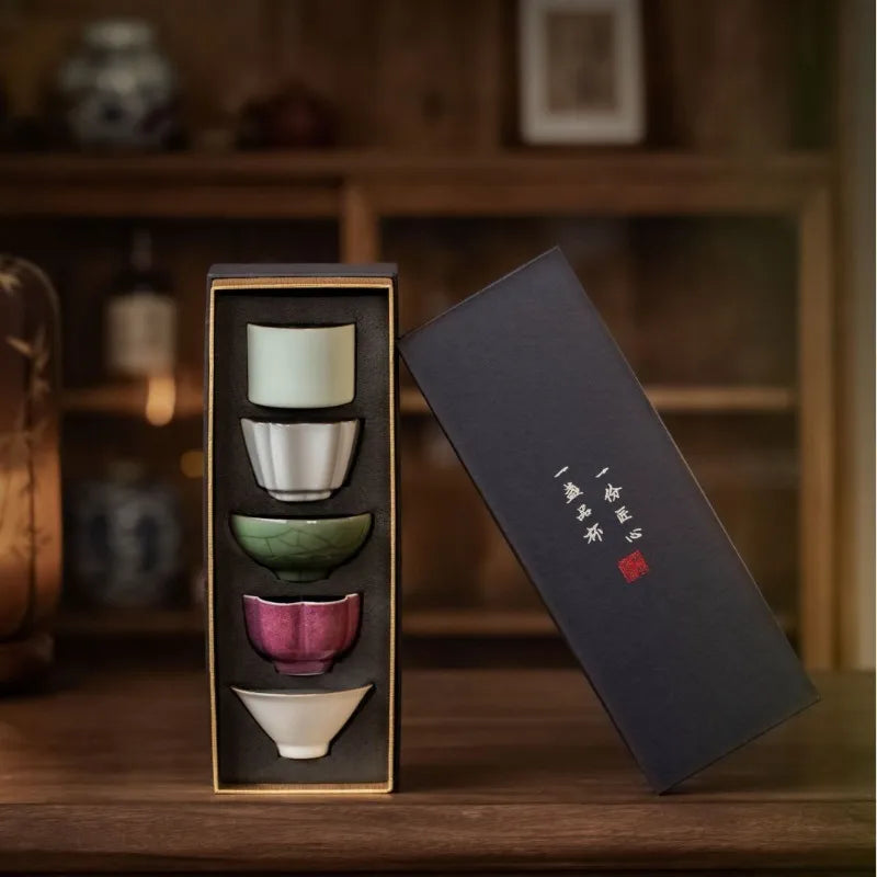 5 Famous Kilns Master Cup Tea Cup Set Kung Fu Tea Ware Tea Bowl Gift Box Home Ceramic Tea Tasting Cup Souvenir