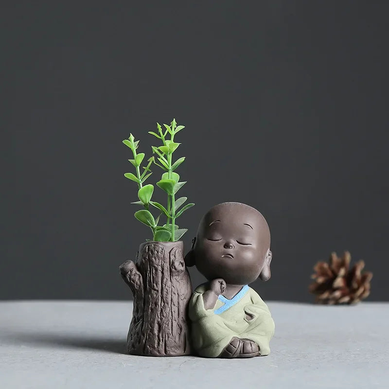 Fortune Lucky Cute The Little Monk Purple Clay Tea Pet Home Decor Mini Water Planting Flower Vase
