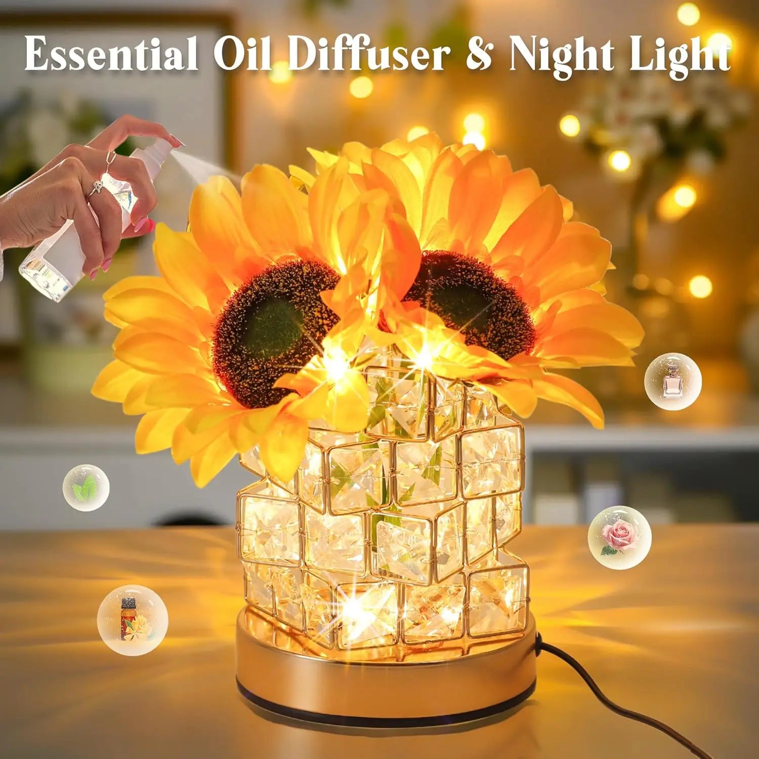 Sunflowers Flower Lamp 3 Colour Dimming Small Night Light,Cordless Table Lamp Home Office Decor Birthday Gifts for Women Mom