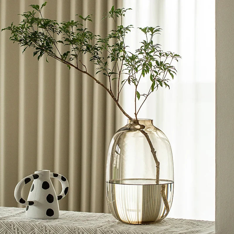 Simple Horse Drunk Wood Vase Potbelly Glass Transparent Aquatic Living Room  Flower Arrangement  Floor Utensils  Fresh Vase