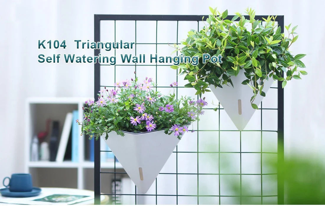Fashion Triangular Wall Mounted Flower Pots Self Watering Hanging Basin for Plants Lazy Flowerpot Office Home Garden Accessories