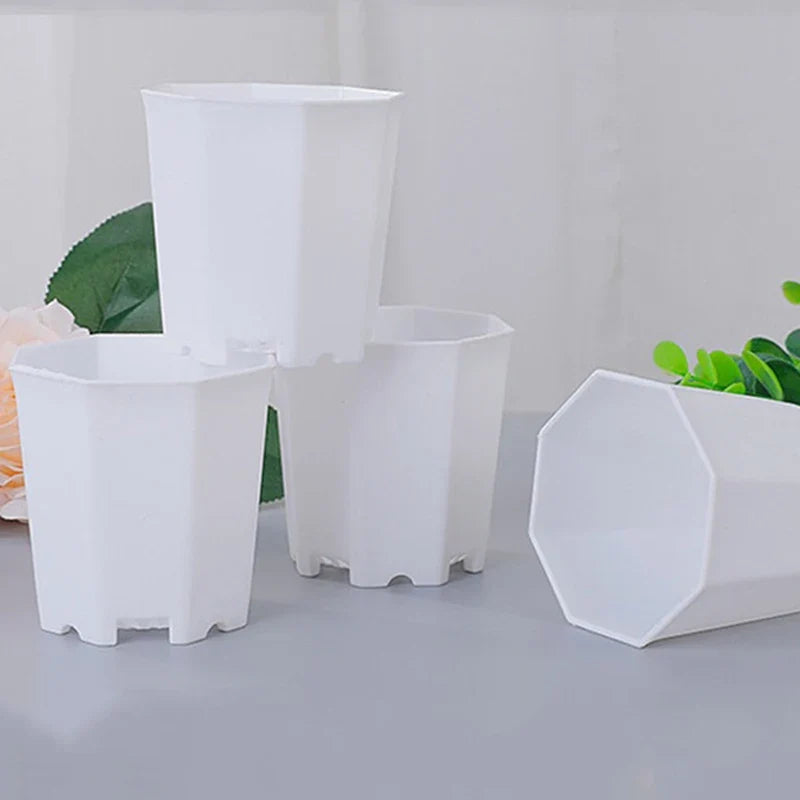 Octagonal Flowerpot Plastic Flower Pots Set White Plant Pot with Drainage Holes Indoor Outdoor Succulents Growth Pots ZYF