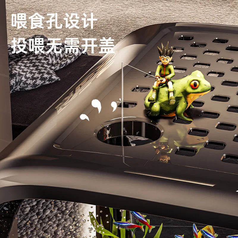 Creative Transparent Covered Aquarium Desktop Ecological Goldfish Tank Living Room Decorative Landscape Viewing Turtle Tank