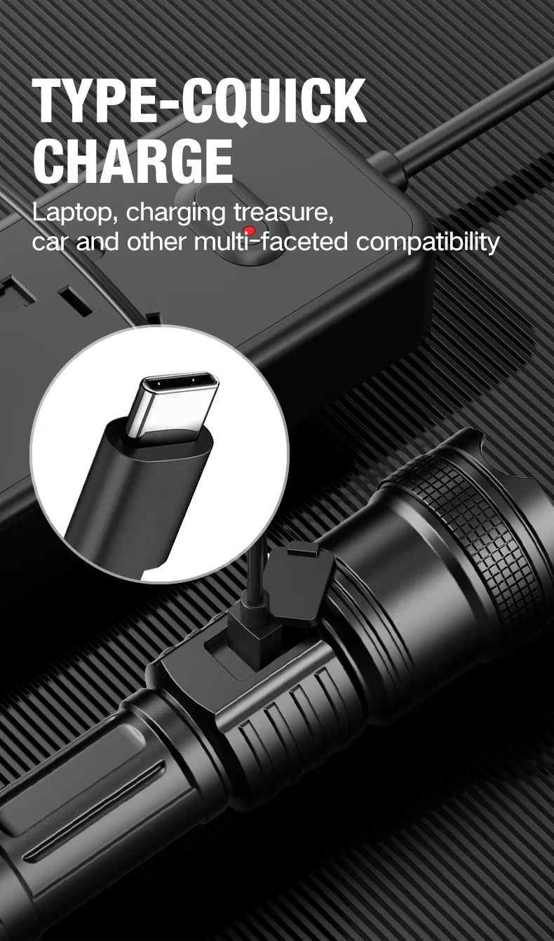 LED Flashlight Rechargeable Long-Beam Portable Outdoor Emergency Lighting With Long Battery Life, Suitable For Camping And Hiki
