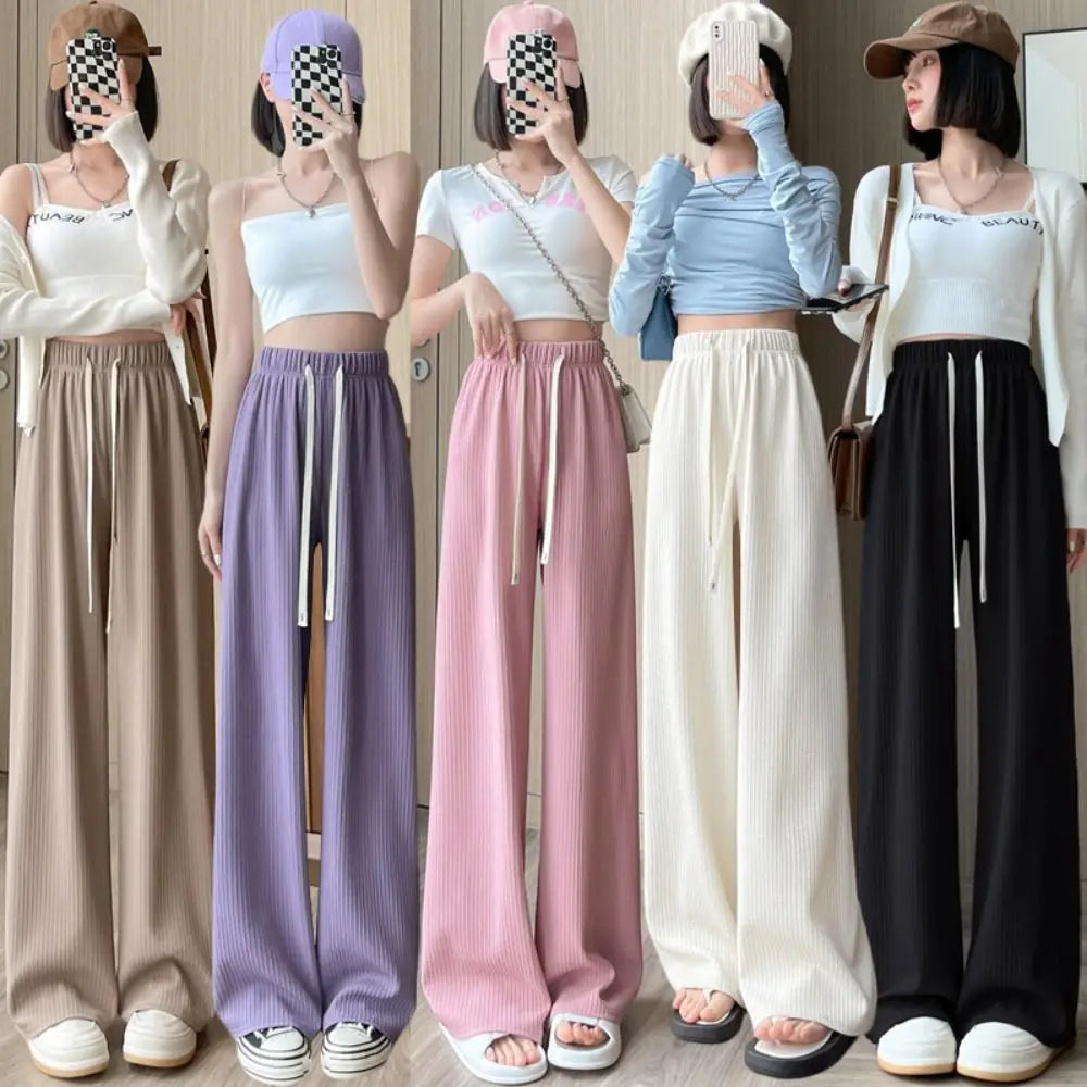 Comfortable High Waist Drawstring Straight Pants Yamamoto Solid Loose Trousers Retro Simple Wide Leg Pants Streatwear