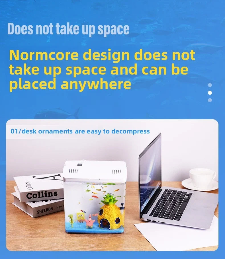 Home mini fish tank, living room fish tank, office desktop water free ecological, self circulating filter， Acrylic aquarium
