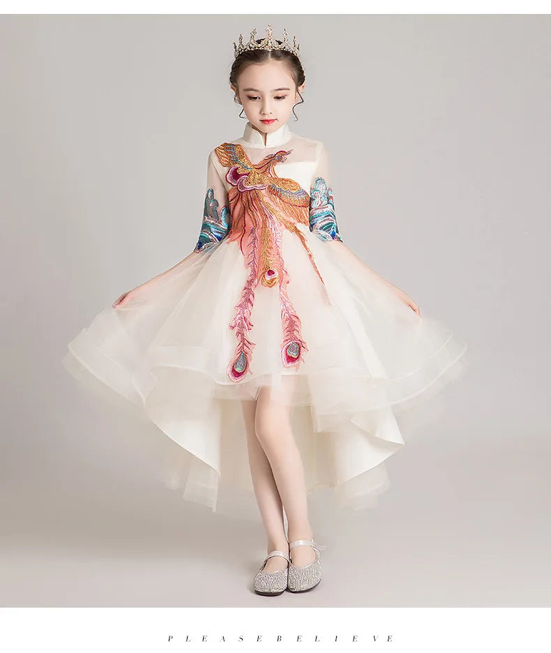 New Fashion Flower Girl Dress Bead Appliques Birthday Party Wedding Dress Children Fancy Princess First Communion Gown