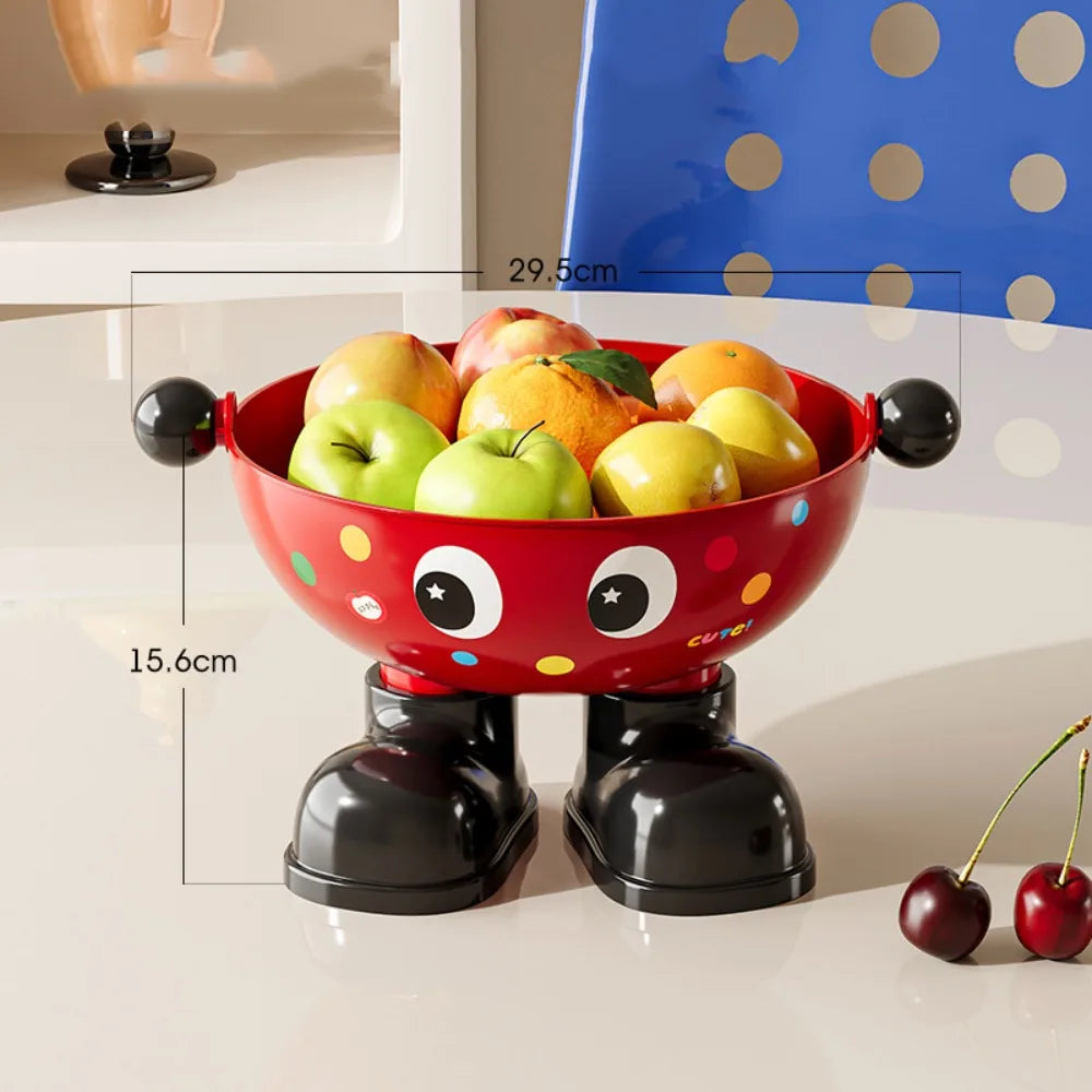 Dopamine Large Capacity Snack Fruit Plate Cartoon High Foot Design Drain Basket Thickened with Lid Tea Table Plate Living Room