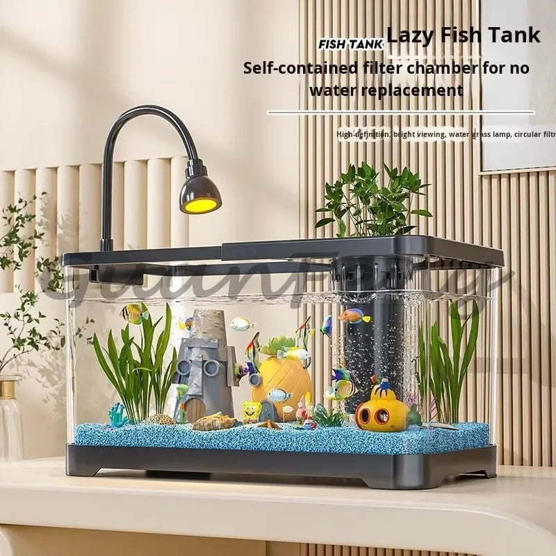 Benchtop Aquarium Kit with Light Emitting Diode Pump Glass Fish Tank Cover for Betta Goldfish in the home office