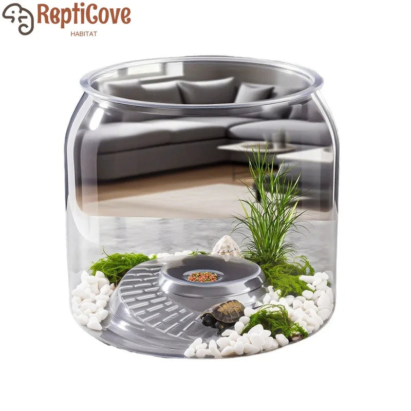 Round Spiral Climbing Platform Aquarium,Desktop Ecological Habitat with High-Transparency Viewing,Spiral Ramp Terrarium