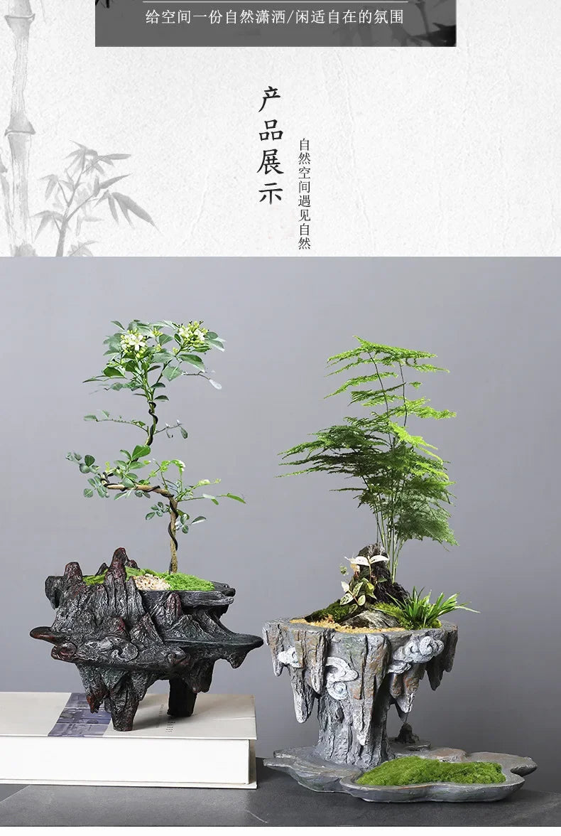 Chinese-style personalized retro creative asparagus resin flowerpot indoor fleshy June snow potted flower decoration ornaments