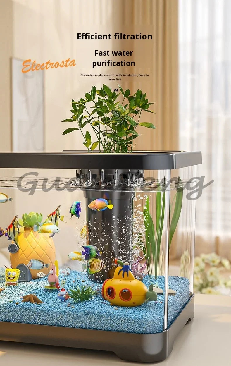 Benchtop Aquarium Kit with Light Emitting Diode Pump Glass Fish Tank Cover for Betta Goldfish in the home office