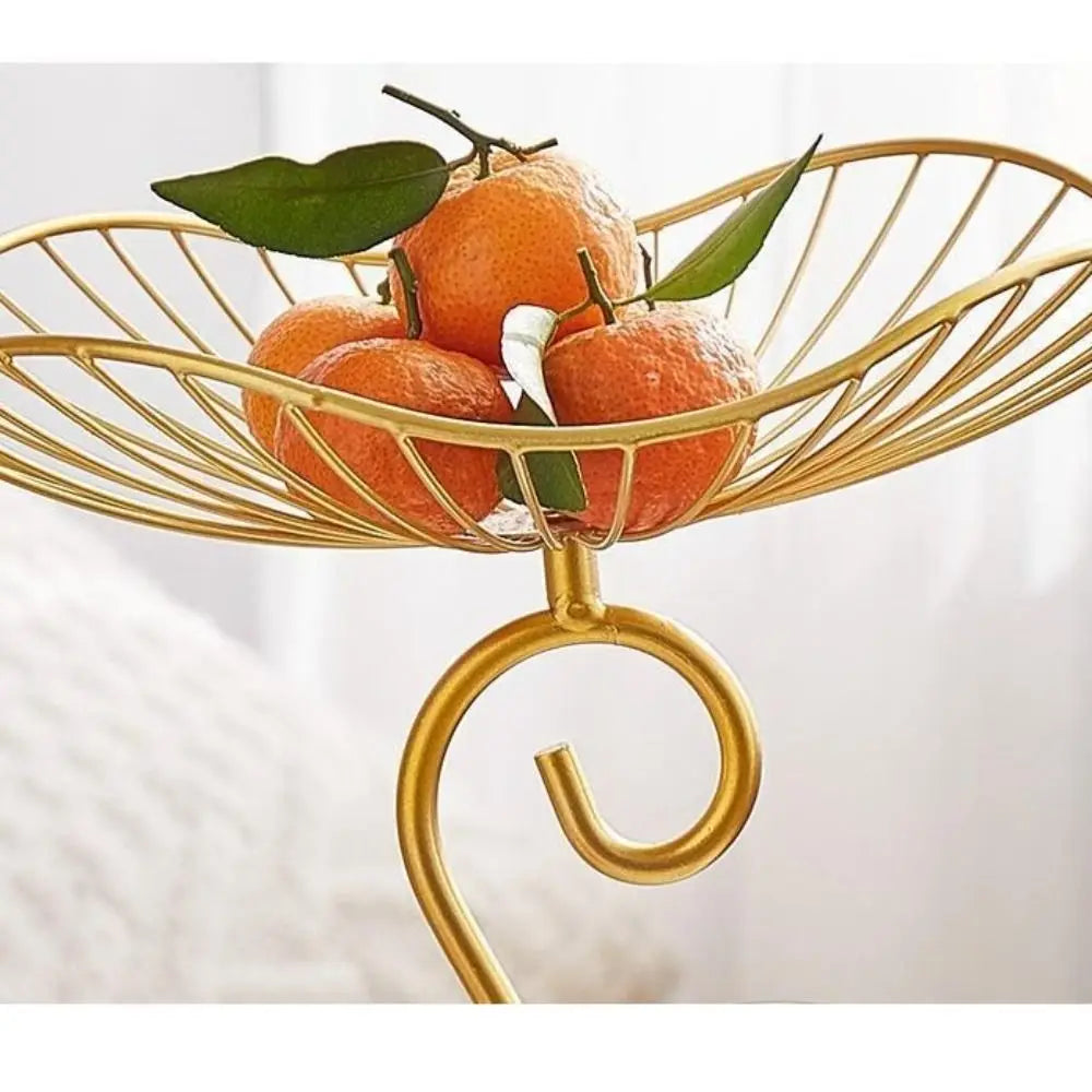 Lotus Leaf Shape 3-Tier Fruit Basket Vintage Space-Saving Multi-Layer Serving Tray with Base Metal Wire Fruit Basket