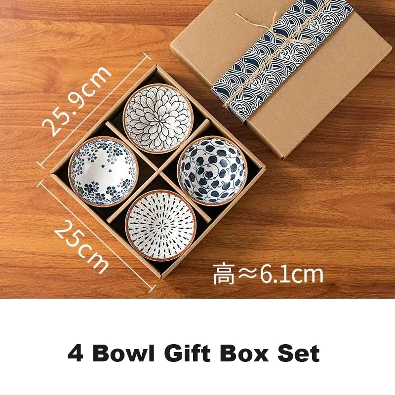 Ceramic Bowl Japanese Style Set Kitchen Noodle Bowl Hand-painted Tableware Set Microwave Safe Gift Box Dishes
