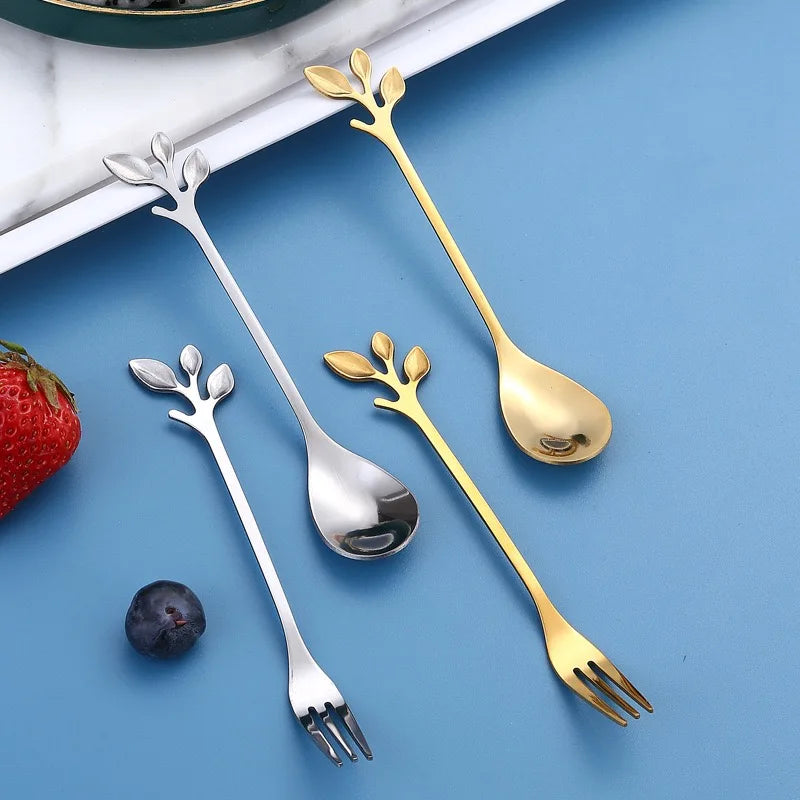 Stainless Steel Tea Forks Gold Silver Cake Fork Snack Salad Coffee Fruit Fork Mirror Cutlery Tableware Set Kitchen Utensils