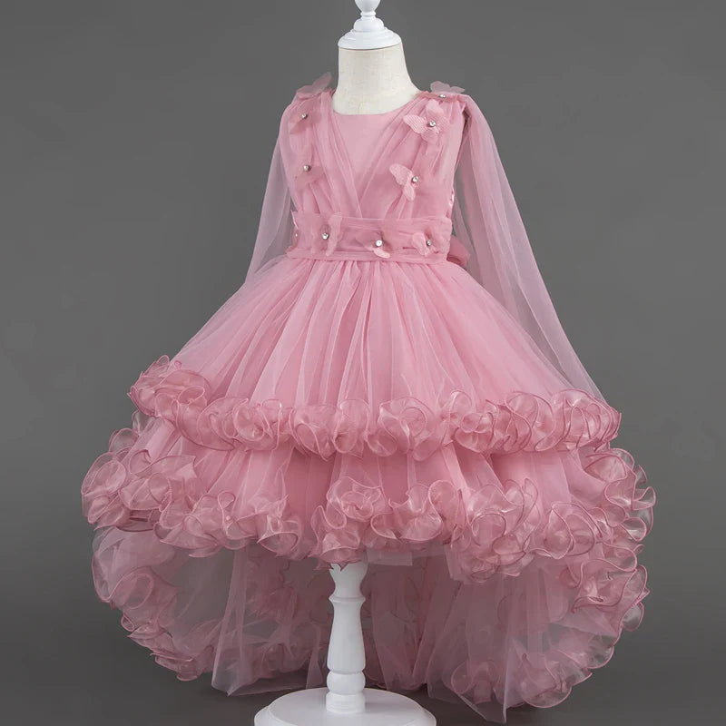 Girls White Pink Party Princess Dress Kids Girl Tailing Dresses for Wedding Birthday Ceremony Baby Girl Gown
