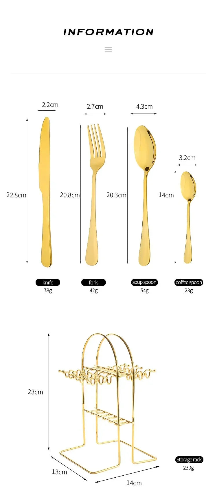 24pcs Knife Fork Spoon Dinnerware Set Rose Gold Tableware Stainless Steel Flatware Kitchen Cutlery Set with Luxury Storage Rack