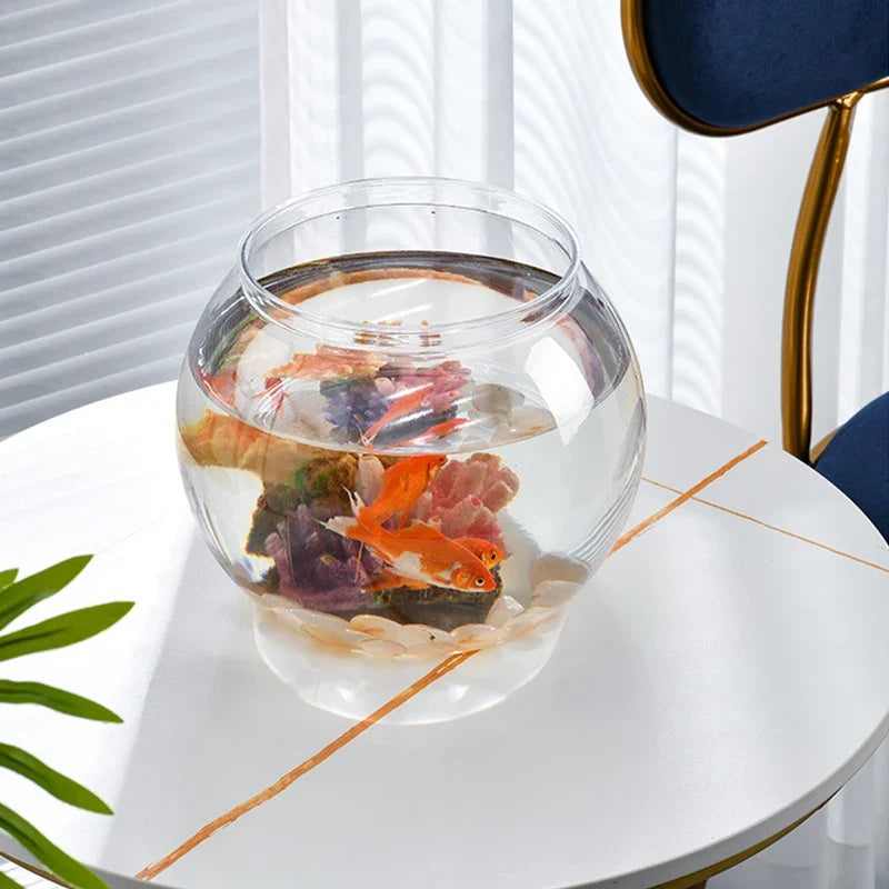 Transparent Round Ornamental Fish Tank Portable Goldfish Small Fish Bowl Pet Plastic Lightweight Desk Aquarium Bowl Home Decor