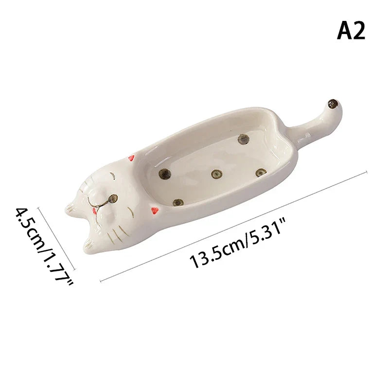 Cute Cat Ceramic Small Dish Mini Mustard Pesto Tomato Ketchup Soy Sauce Dish Seasoning Plates With Handle For Home Restaurant