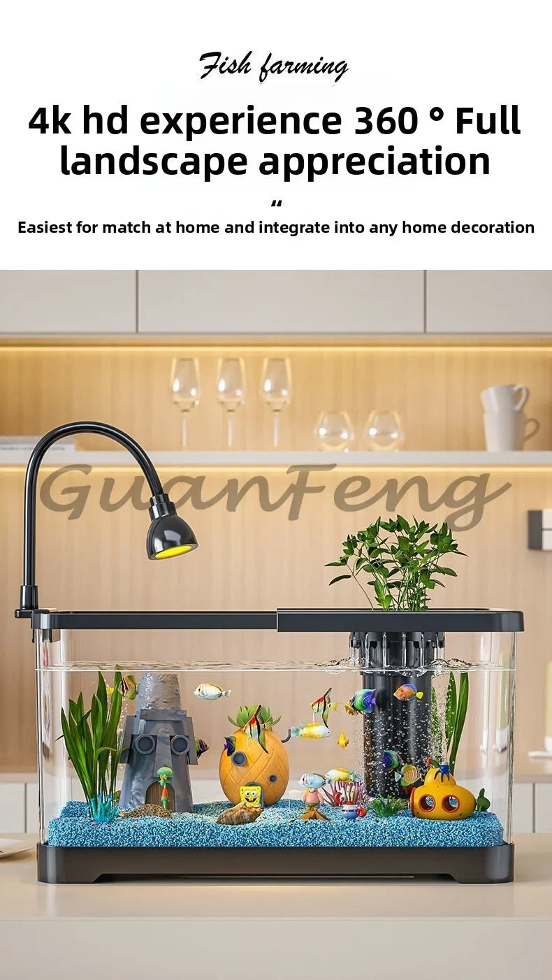 Benchtop Aquarium Kit with Light Emitting Diode Pump Glass Fish Tank Cover for Betta Goldfish in the home office