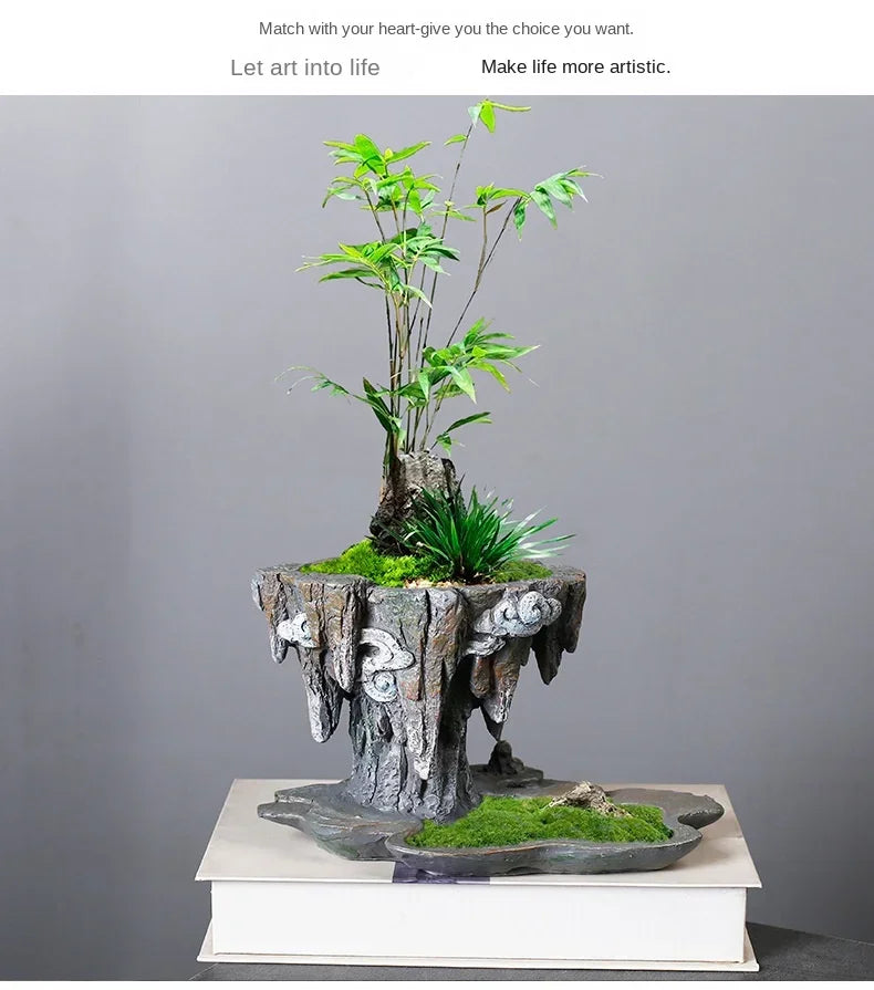 Chinese Style Personality Retro Creative Bamboo Resin Pot Indoor Succulent June Snow Pot Flower Machine Garden Accessories  Pots