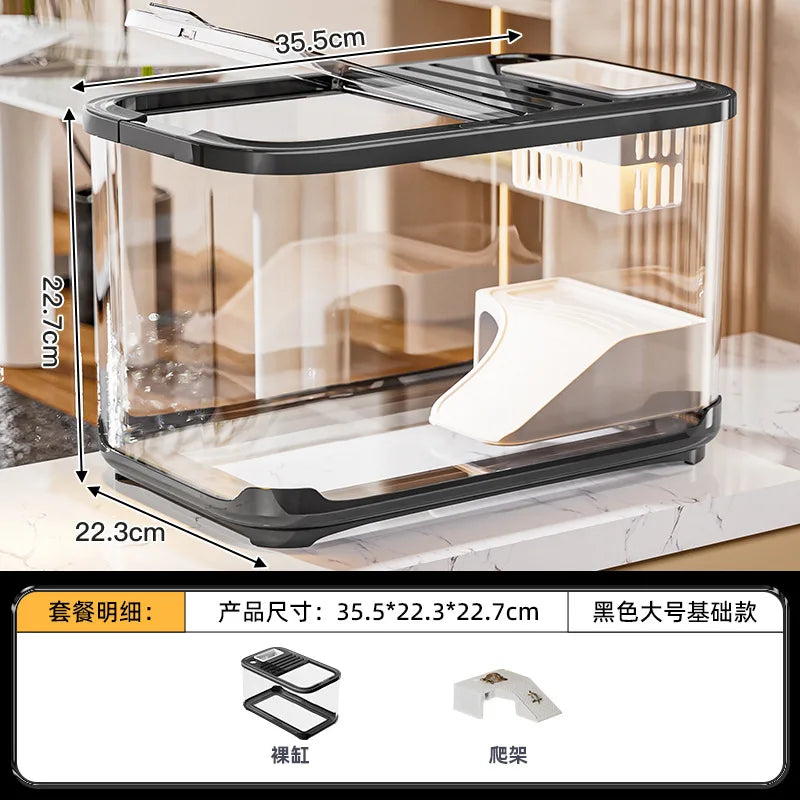 Creative Transparent Covered Aquarium Desktop Ecological Goldfish Tank Living Room Decorative Landscape Viewing Turtle Tank
