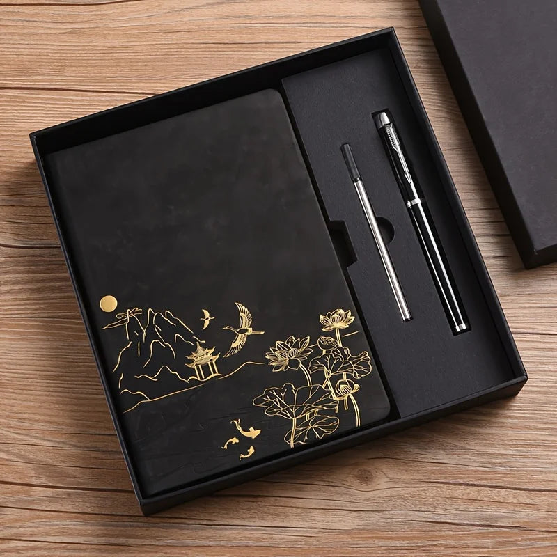 Notebook Set Single Book and Set Selection, Skin Feel and Color Changing PU Material Cover A5 Work Notebook Gift Box Set