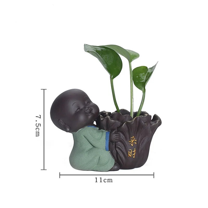 Fortune Lucky Cute The Little Monk Purple Clay Tea Pet Home Decor Mini Water Planting Flower Vase