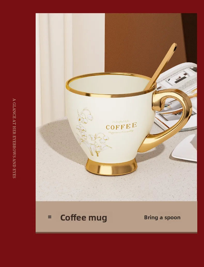 Gold Rim Ceramic Coffee Mug Large Luxury Ceramic Cup Set For GiftStainless Steel Vacuum Flask Customizable