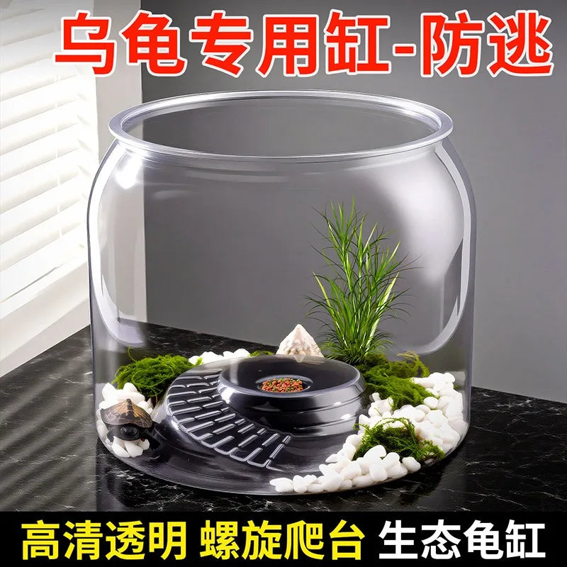 Round Spiral Climbing Platform Aquarium,Desktop Ecological Habitat with High-Transparency Viewing,Spiral Ramp Terrarium