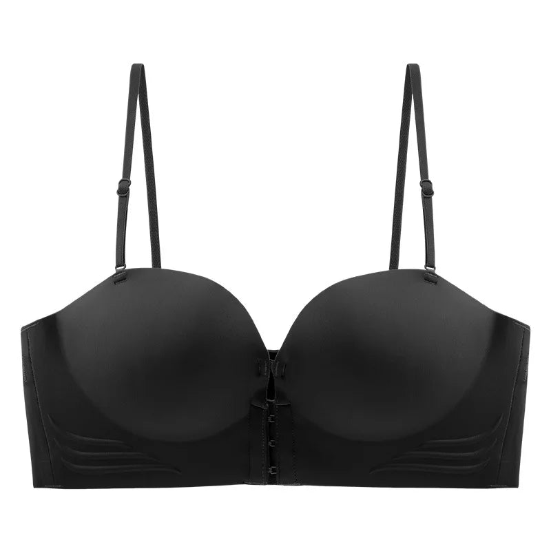 Front Closure Strapless Bras For Women Seamless Push Up Brassiere Thick Soft Underwear Solid Color Adjustable Invisible Lingerie