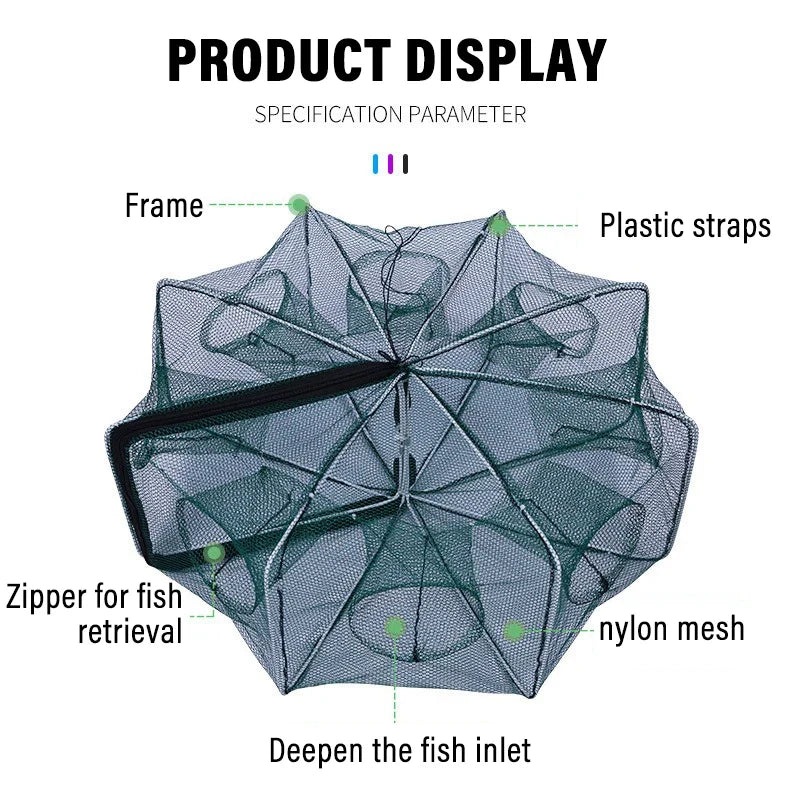 New Fishing Traps Mesh Cage Foldable Crayfish Catchers Crab Fish Cage Trap Net Nylon Casting Fishing Mesh Shrimp Net for Tackle