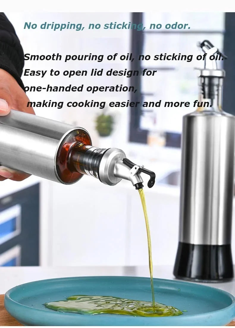 Stainless Steel Oil Bottle No-drip Bottles Soy Cruet Sauce Vinegar Condiment Dispenser Sturdy Seasoning Jars Kitchen Accessories
