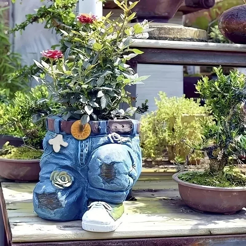 Jeans Pants Shape Flower Pot Resin Statue, Succulent Pot Flower Planter For Indoor Garden Yard Lawn Porch Patio Outdoor