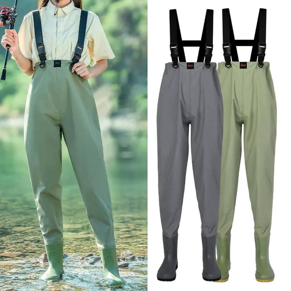 Fishing Wader Pants Overalls With Boots Set Adult Men Women Chest-Lenght Hunting Rice Transplanting Waterproof Trousers Suit