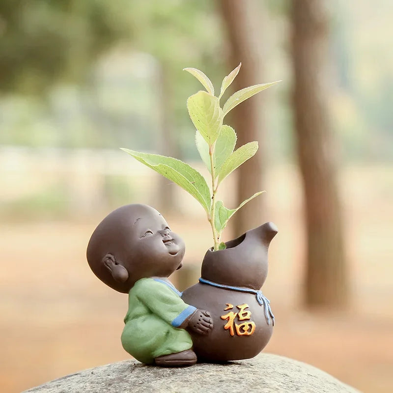 Fortune Lucky Cute The Little Monk Purple Clay Tea Pet Home Decor Mini Water Planting Flower Vase